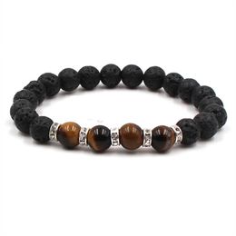 6 colors 8mm Black Lava Stone Beads Elastic Bracelets Crystal Essential Oil Diffuser Bracelet Tiger's Eye stone Hand Strings Jewelry