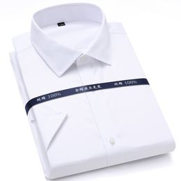 Summer Non Iron Pure Cotton Mens Formal Dress Shirts White Short Sleeve Business Office High Quality Regular Fit Male Shirt 201123