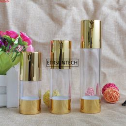 100pcs Gold 15ml 30ml 50ml Airless Pump with Clear Body Bottle Empty Reusable Refillable Diy Skin Care Creations F20171501good qualtity
