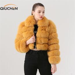 QIUCHEN PJ19021 New arrival real fox fur women winter short coat Fashion model High quality fox fur coat 201212