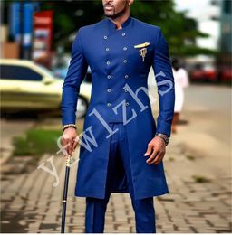 Handsome Double-Breasted Groomsmen Mandarin Lapel Groom Tuxedos Man's Suits Wedding/Prom/Dinner Best Man Blazer(Jacket+Pants+Tie) K226