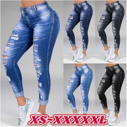 Women Hole Casual Demin Trousers Fashion Trend Slim Pocket Skinny Stretch Jeans Designer Female Zipper Light Washed Holes Pencil Pants