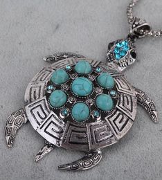 Necklace Earrings Set Women Retro Turquoise Turtle Charm Earrings Necklace Female Accessories Jewellery Set