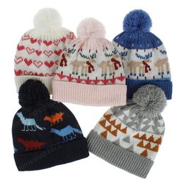Xmas Kids Winter Hat Baby Pompom Hats Child Crochet Warm caps Children Cap boys girls Beanies