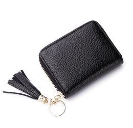3pcs Women PU Plain Multifunctional Square Short Card Wallet With Tassel Mix Colour Zipper Card Holder
