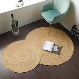 Water Grass Hand-woven Carpet Straw Jute el Garden Style Living Room Coffee Table Gourd For 220301