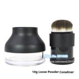 5PCS 10G High Grade Plastic Empty Loose Powder Container with Brush Black Cosmetic Refillable Box