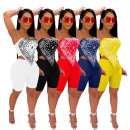 Wholesale Summer Outfits Women Tracksuits Two Piece Set Strapless Tank Top Short Pants Matching Set Casual Solid Sportswear Bulk 6997