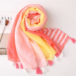 Hot Sale-2020 Spain Yellow Pink Striped Tassel Viscose Shawl Scarf Ladies Fashion Soft Headband Pashminas Stole Muslim Hijab