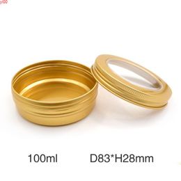 100ml Luxury Cream Jar With Window Round Aluminum Tin Can Screw Thread Lid Golden Candle Lip Balm Containers 30pcs/lotqualtity