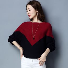 Women Sweater Loose Pullover Knitted Cotton Batwing Sleeve Knit Top Autumn Sweaters Pull Casual Ladies Bat Sleeve Jumper Tops T200319