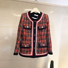 Brand Winter Tweed Red Plaid Jacket Women Coat Abrigos Mujer Invierno Double Classic Long Sleeve Jacket Casacos