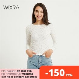 Wixra Women O-neck T-Shirt Tops Long Sleeve Floral Print Slim Tee Tops For Ladies Streetwear New Summer Autumn 201028