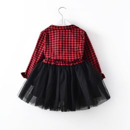Red Plaids Party Tutu Dress Kids Baby Girls Long Sleeve Princess Party Pageant Holiday Dresses christmas clothes 201204