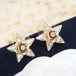 Luxurious quality star shape stud earring with transparent and black diamond for women wedding Jewellery gift free shipping PS3519