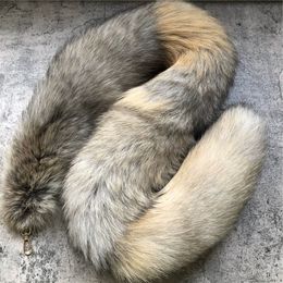 120cm/47"-Real Golden Island Fox Fur Tail Keychain Cosplay Toys Keyrings Bag Charm Furry Pendant Tassels