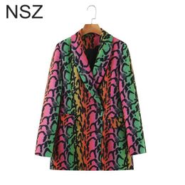 NSZ women animal print snake vintage elegant blazer elegant Coloured double breasted jacket formal office ladies work suit coat 201114