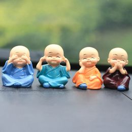 4pcs/set Little Monk Figurines Car Decoration Crafts,Home Decor Kungfu Monks Figure Car Ornament Buddha Boy Accessories 1007