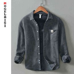 New 2020 winter thick shirt men long sleeve flannel keep warm Striped shirt high quality man tops clothing Asian size 845 G0105