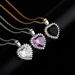 14K Gold Gem Stone Red Pink Purple Green Clear Lab Ruby Pendant Necklace Micro Pave Bling Bling Pendant Hip hop Jewellery