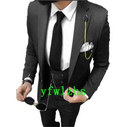 New Style One Button Handsome Notch Lapel Groom Tuxedos Men Suits Wedding/Prom/Dinner Best Man Blazer(Jacket+Pants+Tie+Vest) W678