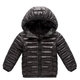 1-14 years autumn winter light children's hooded down jacket kids clothing boy girl solid Colour warm 90% white duck down jacket LJ201203