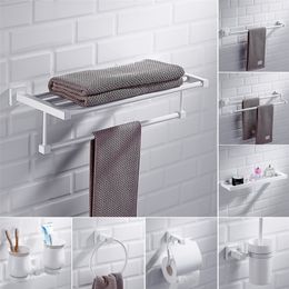 Nordic white stainless steel storage rack, creative bathroom corner baskets,simple robe hook ,wall hanging hardware pendant set LJ201209