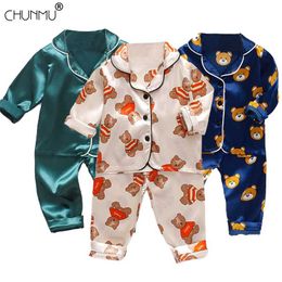 Children's Pajamas Set Spring Baby Boy Girl Clothes Casual Sleepwear Kids Cartoon Tops+Pants Toddler Clothing s 211224
