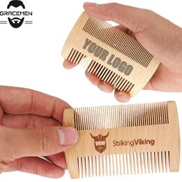 Amazon Supplier MOQ 100 PCS Natural Beech Wood Hair Comb Double Sides Beard Combs Customised LOGO Wooden Fine & Coarse Teeth for Men