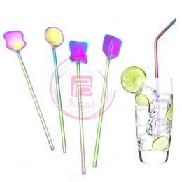 Rainbow Straws Suckers Stainless Steel Straws Set Mirror Polished Suckers Beverages Curved Straw Drinks Straight Straws 4pcs/Set 201116