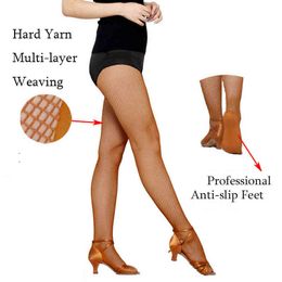 Professional Latin Tights Women Professional Fishnet Tights Ballroom&Latin Dance Hard Yarn Elastic Latin Stockings Pantyhose 211221