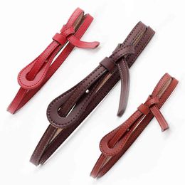 Genuine Leather Belts for Women Korean Fashion Knot Designerr Long Narrow Belt Wide Coat Ceinture Femme Waistband Femme Riem G220301