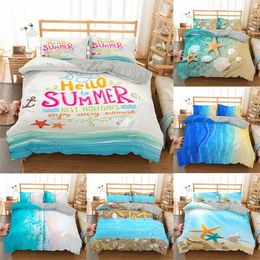 Homesky 3D Beach Bedding Set Ocean Starfish Duvet Cover Blue Bed Set Pillowcase Comforter Bedding Sets Bed Linen Quilt Cover 201021