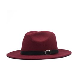El otoño y el llano hebilla del cinturón de lana sombreros de invierno de Corea, gran sombrero de fieltro de ala alta calidad sombrero llano 2020 nueva moda sombrero redondo