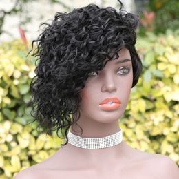 Water Wave Short Pixie Cut Non Lace Front Wigs For Black Women Machine Made Raw Indian Remy Wavy Glueless Human Hair Wig Natural Black