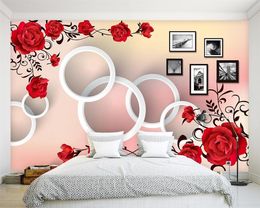 Beibehang Custom wallpaper red roses 3D circle TV background home decor living room bedroom 3d