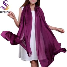 [BYSIFA] Design Large Cape Fashion Natural Long Scarves Printed Spring Autumn Thermal Purple Silk Scarf Shawl 201210