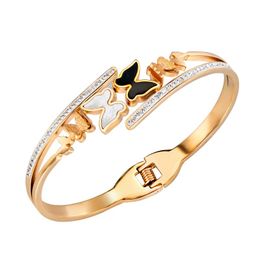 Bangle Ins Niche Design With Diamond-encrusted Butterfly Bangles Cool Wind Sweet Versatile Titanium Steel Frosted Bracelets For Women