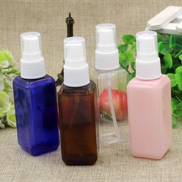 100pcs 50ml Empty Clear Amber Blue pink Square PET Plastic Shampoo Liquid beak Lotion Pump Bottles