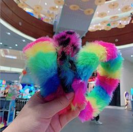 Autumn and winter new plush hairbands rainbow Colour children adult sell cute cartoon headbands