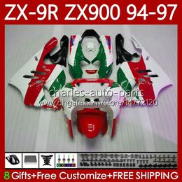 OEM Bodywork For KAWASAKI NINJA ZX-9R ZX 9R 9 R 900 CC ZX-900 1994-1997 Bodys 100No.122 ZX9 R Red green ZX900 ZX900C 1994 1995 1996 1997 900CC ZX9R 94 95 96 97 Fairing Kit