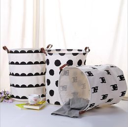 Kids Toy Foldable Bucket Basket Printed Canvas Storage Bin Bag Large Laundry Clothing Organiser 8 Designs BT735