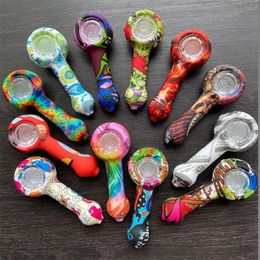 hot Selling cartoon Silicone Pipe With smoking Glass Bowl 20 Hookahs styles mini oil Pipes Reuse and Unbreakable Tobacco Hand