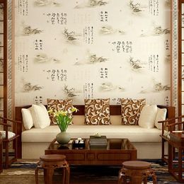 Wallpapers Chinese Landscape Painting Wallpaper Living Room Study Teahouse Background Restaurant Porch Style Ink Classic1