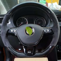DIY Custom hand-stitched suede leather steering wheel cover For Hyundai Elantra Verna CELESTA TUCSON iX35 TUCSON LA FESTA