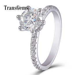 1.5 ct Solitare Engagement Ring 14K 585 White Gold 7.5mm F Color Moissanite Center Stone with Accents Transgem Y200620