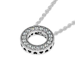 Hearts Necklace Clear CZ Small O pendant Fits For Beads & Charms DIY Chain Fashion Female Necklace Sterling Silver Jewellery Q0531