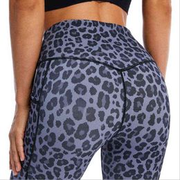 Pluz size Women leopard yoga pants fitness leggings pocket gym tights women high waist running pants workout trousers H1221