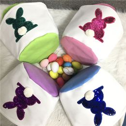 Party Bunny Easter Basket 4 Colours Canvas Sequin Reversible Rabbit Bucket Kids Candy Egg Storage Bag With Round Tail Festival Supplies
