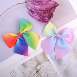 2 Pcs/lot Rainbow Grosgrain Ribbon Bows With For Girls Boutique Clips Hairpins Barrettes Kids Hair Accessories